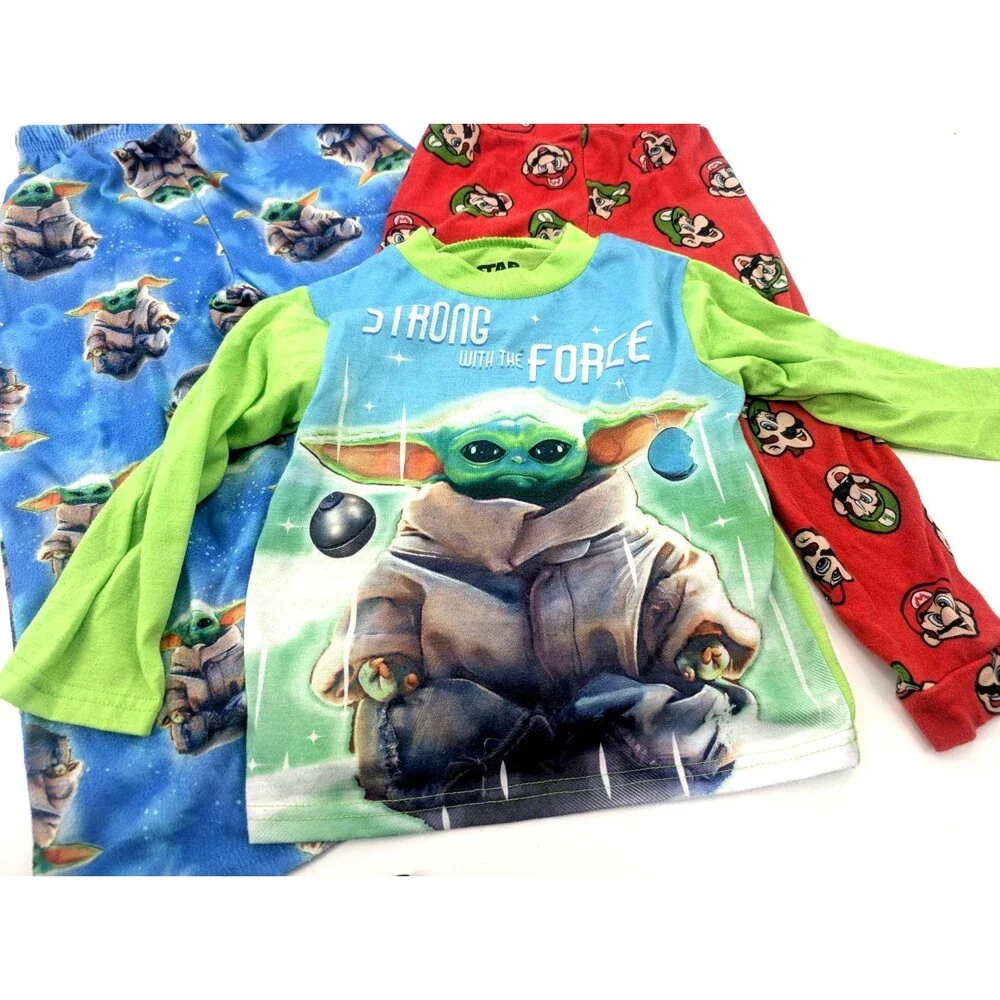 Yoda Mario Character Toddler Boy Pajama Lot Bundle 0f 2 Long Sleeves Sizes 4-5T